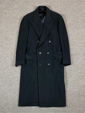 VTG Bloomingdales Peterborough Row Black Long Double Breasted Wool Coat Men’s L